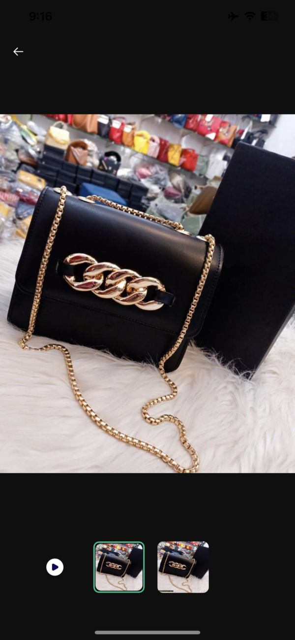 Leather plain handbag with long chain strap - Image 2
