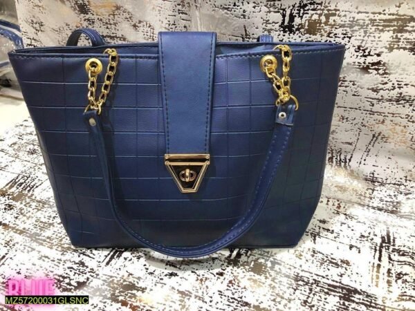 Women’s Leather Textured Top Handle Shoulder Bag Blue - Image 2