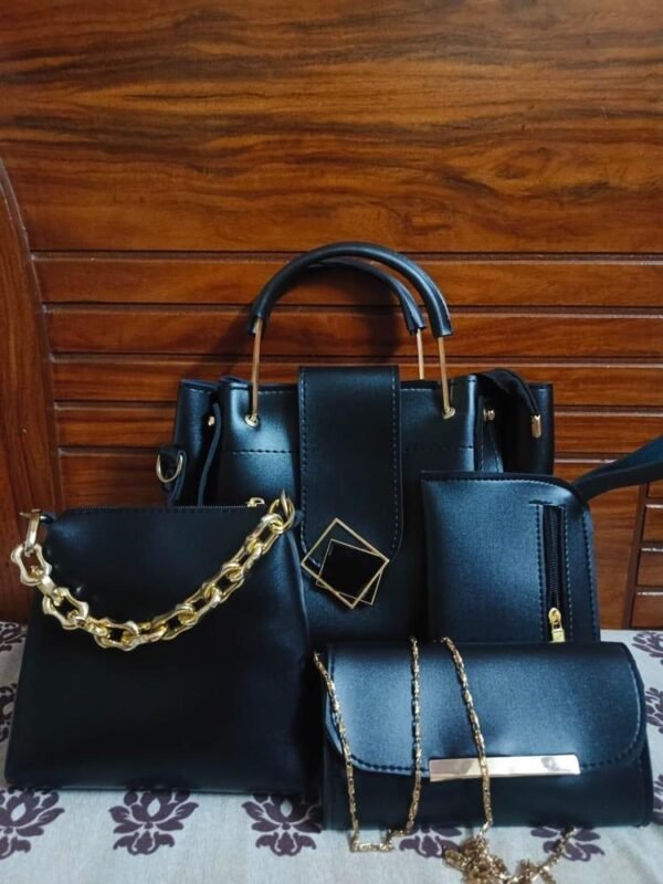 4 Pcs women’s PU Leather Plain Hand bag set - Image 3