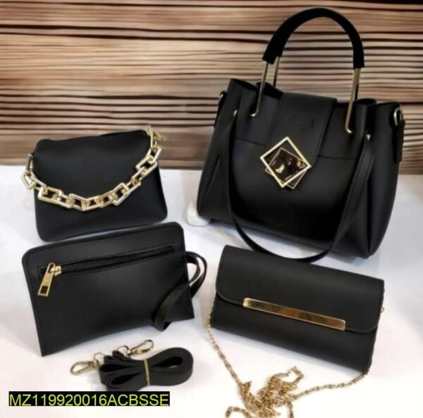 4 Pcs women’s PU Leather Plain Hand bag set - Image 2