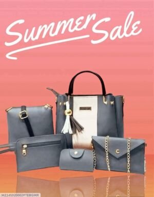 Stylish women’s grey rexine handbag set- 5pcs